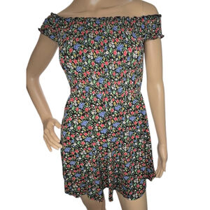 Forever 21 Floral Pattern Off Shoulder Smocked Cottagecore Mini Dress